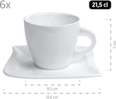 Verso de Mäser, Série La Musica, Service à café 18 pièces, Service de table en porcelaine pour 6 personnes, 921172, Blanc
