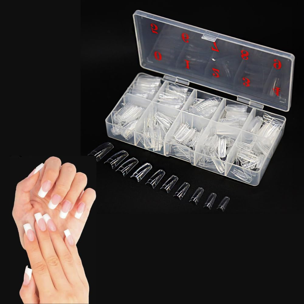 TRIXES 500 bucăți vârfuri pentru unghii cu gel, unghii franțuzești, vârfuri acrilice transparente pentru manichiură DIY, 10 modele diferite