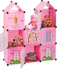 Relaxdays Etagère chambre enfant, château de princesse, plastique, meuble DIY avec portes, HBT : 128 X 110 X 37 Cm, rose Maisons de poupées Naty Shop Single