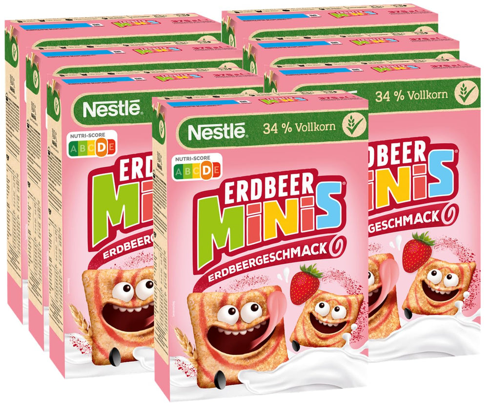 Nestlé Strawberry Minis, céréales entières aromatisées à la fraise, paquet de 7 (7x375g)