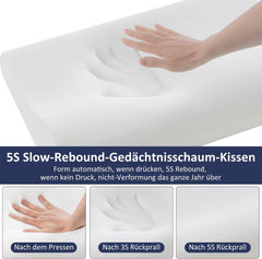 BedStory Oreiller en mousse à mémoire de forme, oreiller de soutien du cou réglable en hauteur, oreiller ergonomique, oreiller latéral pour dormeurs sur le dos et le ventre (60 x 36 x 12/10 cm)