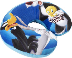 Warner Bros Looney Tunes Oreiller cervical pour bébé fille - Doux - Voiture de voyage - Bugs Bunny Daffy Duck Silvestro Titti - Confort - Bleu Naty Shop