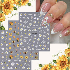 3 pièces Set d'autocollants pour ongles - Autocollants autocollants pour ongles avec fleurs et motifs bien-être - Autocollants pour nail art créatifs - Tatouages et tatouages créatifs