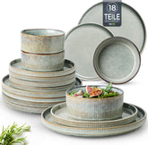 GBhome Service de Vaisselle en Céramique pour 6 Personnes 18 Pièces Service de Vaisselle en Porcelaine Fait Main à Glaçage Réactif Passe au Micro-Ondes et au Lave-Vaisselle Ensemble de Bols et Assiettes