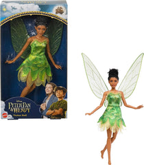 Disney Peter Pan et Wendy Fée Clochette Poupée avec ailes mobiles et robe verte inspirée du film, cadeau pour les enfants pour reconstituer des scènes ou leurs propres aventures HNY37
