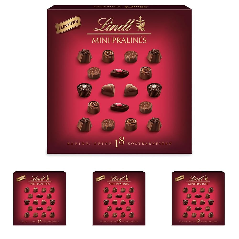 Chocolat - Mini pralines au chocolat noir | 90g | Coffret de 18 pralines, chacune déclinée en 6 délicieux assortiments | Cadeau chocolat | Cadeau chocolat (paquet de 4)