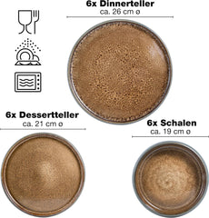 Moritz & Moritz SOLID Service de table en grès 24 pièces pour 6 personnes - Service de table pour 6 personnes composé de 6 assiettes plates, 6 petites assiettes, 6 assiettes plates et 6 tasses avec poignées