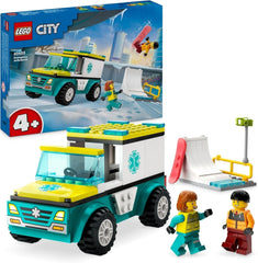 LEGO City Ambulance et snowboarder, Ambulance Playset avec voiture jouet et 2 figurines, figurine de snowboarder et paramédic, cadeau imaginatif pour garçons et filles à partir de 4 ans 60403 Jeux de construction Besuche den LEGO-Store Titre par défaut
