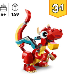 LEGO Creator 31145 Jouet dragon rouge 3 en 1 avec figurine de poisson et modèle d'oiseau phénix, ensemble de figurines d'animaux, cadeaux pour garçons, filles et enfants de 6 ans et plus 31145