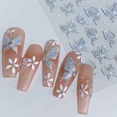 Aurora Muschel Schmetterling Nagelsticker Weiß Schmetterlinge Nail Sticker Gelee Relief Butterfly Nagelaufkleber Y2K Papillons Nagel Sticker Nägel Nageldesign Nagel Zubehör Nail Art Stickers Nailart