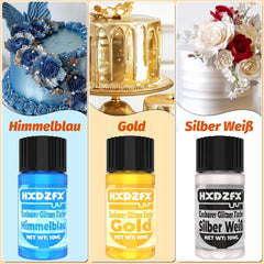 Essbarer Glitzer - 3 Torten Kuchen Deko Essbare, Flüssiges de couleur métallique, Paillettes comestibles pour muffins, cocktails, guimauves - 10 ml Naty Shop