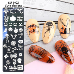 JMEOWIO Nail Stamping Pochoirs Halloween 6 Pièces Nagelstempel Pochoirs Nail Art Décoration Nageldesign Zubehör Böse Gruselige Kürbis-Geisterhexe
