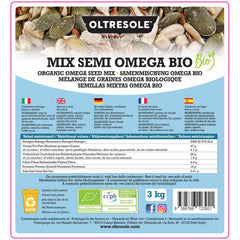 Mélange de graines Omega Bio 3 kg (mélange de graines de courge, de tournesol et de lin), un mélange de 3 graines oléagineuses brutes entières, riches en protéines, fibres et acides gras oméga-3