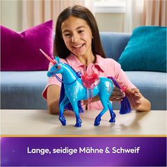 Unicorn River Unicorn Academy - Licorne Isabel originale de 28 cm de haut de la série Netflix, avec crinière et queue réelles, bride, selle et brosse amovibles, pour les enfants à partir de 4 ans