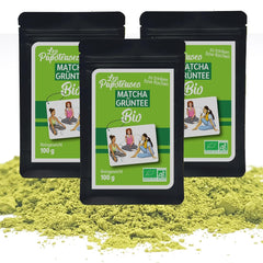 | Matcha bio en poudre 100 g | Thé vert Matcha en poudre de qualité cérémonielle | 100% naturel et qualité premium | Thé détoxifiant | Compatible avec le set Matcha, la tige, le bol et le verre.