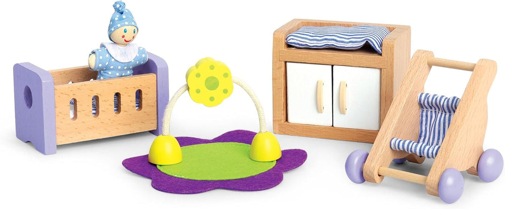 Hape Baby Room – Ensemble de chambre de poupée en bois, meubles de poupée, accessoires de maison de poupée pour tout-petits, chambre de bébé miniature avec balançoire et accessoires, jeu de rôle pour 3 ans