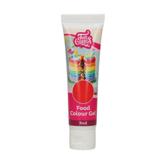 Colorant alimentaire Funcakes, gel rouge : Colorant alimentaire très concentré pour pâte, crème, fondant et pâte d'amande. Dosage facile. Une seule goutte pour créer des couleurs vibrantes. Halal. 30g.