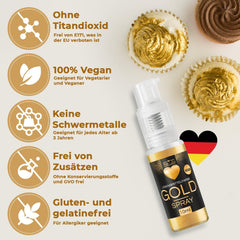 He-Ju Food Color Spray Gold 10g Poudre d'Or Comestible Vegan et Paillettes Comestibles Gratuites E171 pour Boissons