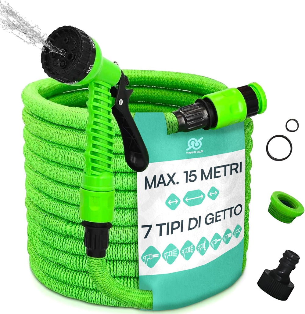 Tuyau d'arrosage extensible de 15 m avec 7 fonctions pour un nettoyage étanche