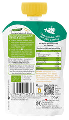 FRECHE FREUNDE Pungă de fructe bio, compresibilă, cu mere, banane, spanac și castravete, piure de fructe cu legume într-o pungă compresibilă pentru bebeluși de la 6 luni, vegan, pachet de 6 (6 x 100g)