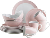 MÄSER Kitchen Time II, Set de veselă pentru 4 persoane, Serviciu combinat cu 16 piese în culori pastelate cu model subtil, Porțelan, Roz