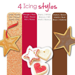 Scrapcooking - Marqueurs 4 pièces : or, chocolat, blanc et rouge - feutres comestibles décoratifs pour écrire et dessiner sur desserts, gâteaux et biscuits