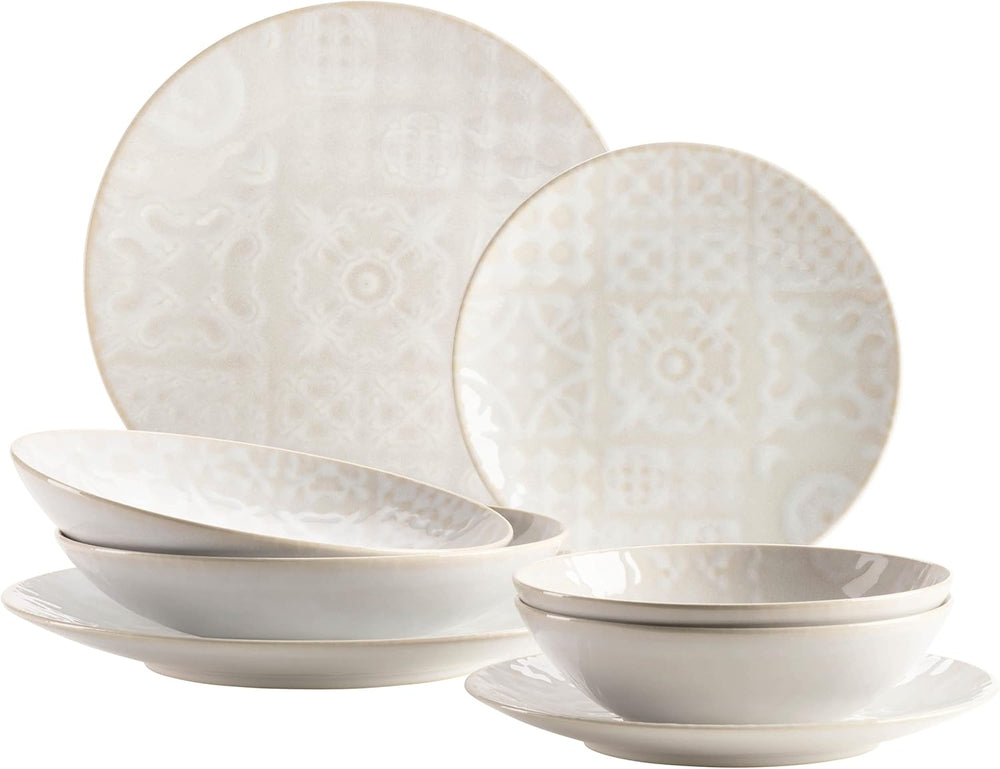 MÄSER 935079 Service de table moderne vintage pour 2 personnes, design mauresque, service de table 8 pièces, assiettes et bols en céramique de haute qualité, grès, blanc