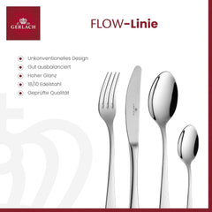 Gerlach Flow Besteck-Set 6 Personen Spülmaschinenfest Essbesteck Besteck Aus Edelstahl Messer Gabel Löffel Teelöffel Tafelbesteck Rostfrei 24 Stk, Silberglänzend Kitchen Naty Shop
