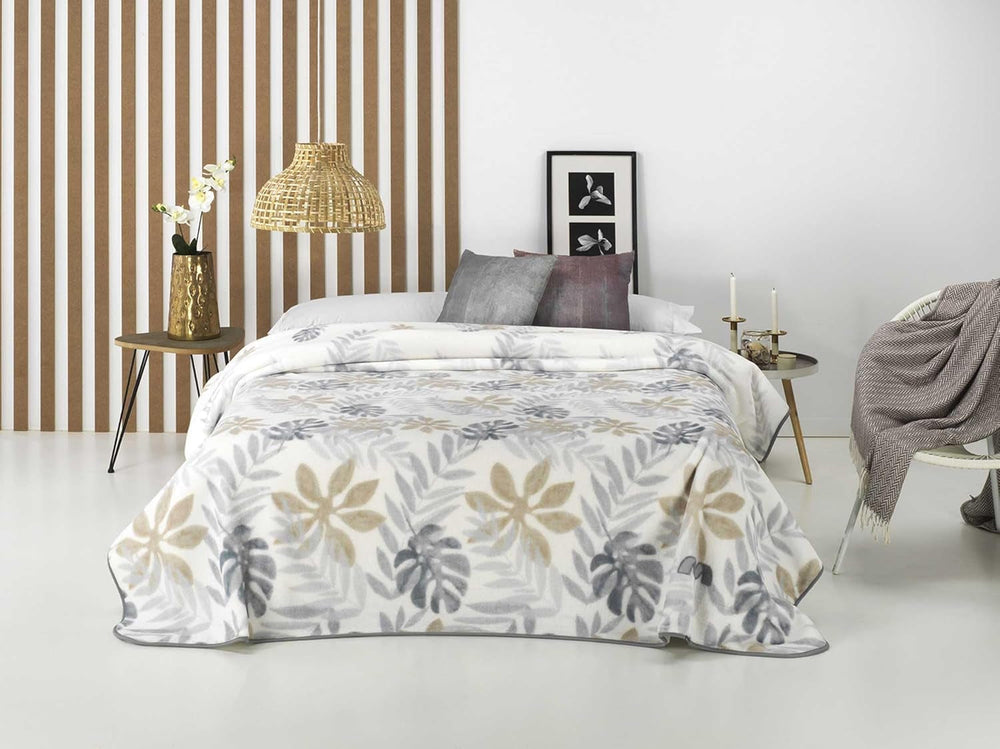 Couverture imprimée, grand volume, 100% polyester, 450 g/m², douce, pour automne/hiver, design Harmony N10, 170 x 240 cm, pour lit 90/105 cm, gris Naty Shop Couettes et couettes gris 170 x 240 cm - lit 90/105 cm