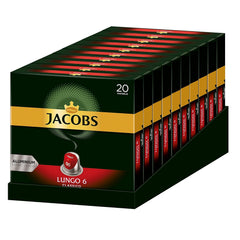 Capsules de café Lungo Classico, intensité 6 sur 12, 10 x 20 tasses & Capsules de café Lungo Decaffeinato - intensité 6- 200 capsules compatibles Nespresso, 10er Pack, 10 x 20 tasses