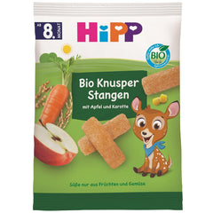 HiPP Bio Knusper Stangen Apple Karotte (7 x 30g), Babysnack ab 8. Monat, Süße nur aus Früchten und Gemüse, glutenfree, in best Bio-Qualität