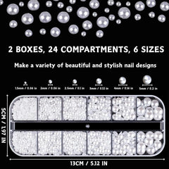 12 Größen Nail Art Perlen, Flache Perlen, Nail Art Accessoires, Halbkreis Nagelperlen, Weiße Nail Charms Und Glitzersteine Nägel Für Nail Art Design, DIY Basteln, Alltag, Hochzeit (2 Boxen)