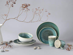 Creatable, série Caldera, service de table en grès allant au lave-vaisselle et au micro-ondes, fabrication de qualité (ensemble combiné vert 8 pièces)