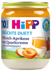 HiPP Pêches-Abricots à la Crème de Quark, Duo de Fruits à partir de 10 mois (6 x 160g), sans sucre ajouté, sans gluten, meilleure qualité biologique