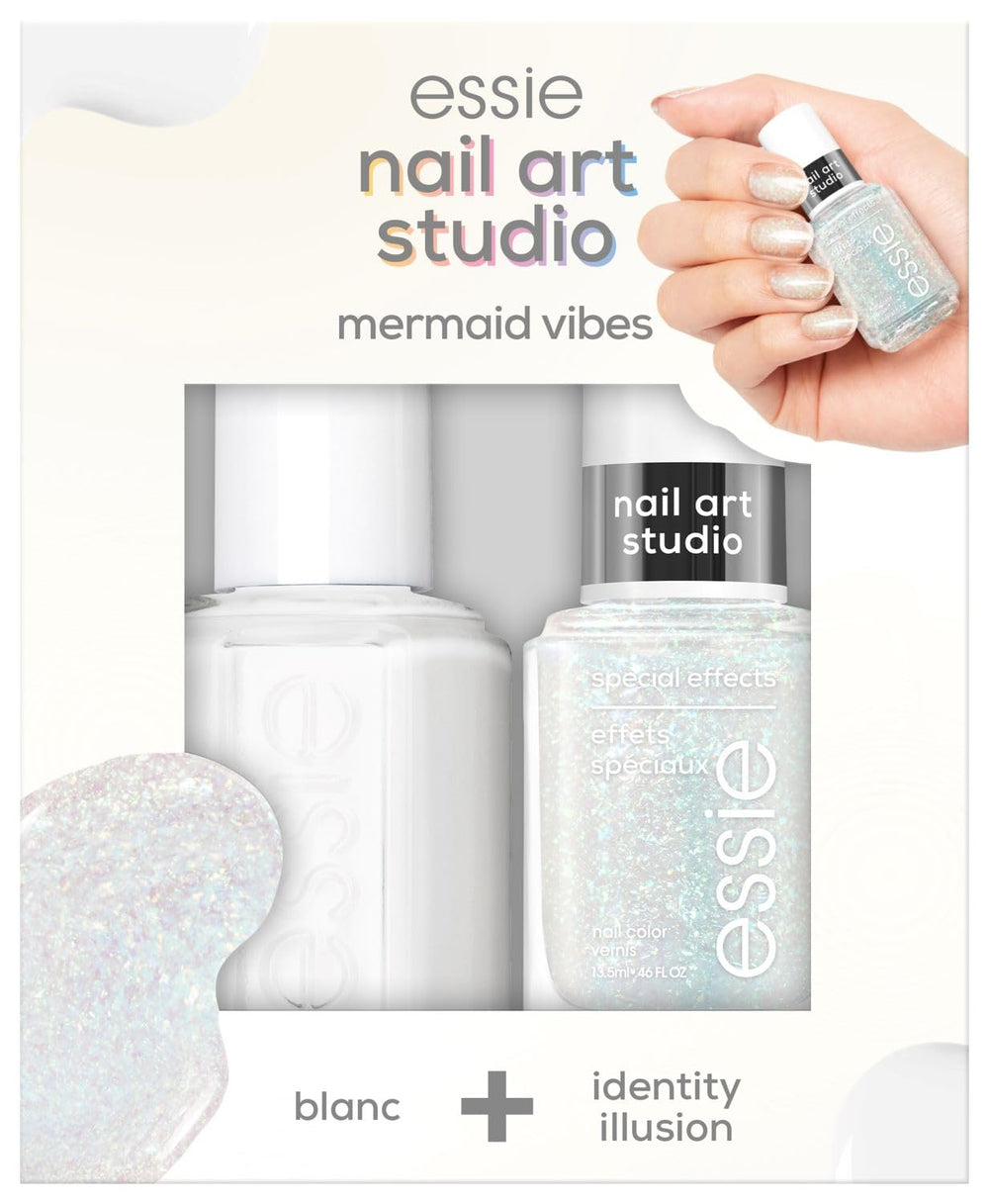 Ensemble Essie Nail Art Studio, vernis à ongles Mermaid Vibes no. 1 Blanc, Vernis à ongles effets spéciaux n°1. 7Illusion d'identité