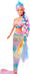Simba 105733610 - Steffi Love Sirena Curcubeu, păpușă de modă sub formă de sirenă curcubeu cu păr colorat, agrafe de păr, pieptene și aripioară detașabilă, păpușă de joacă 29 cm, de la 3 ani