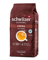 Schwiizer Schüümli Crema, café en grains 100% Arabica, aromatique et corsé, idéal pour machines à expresso automatiques, force 3/5, torréfaction moyenne, Rainforest Alliance, 1kg
