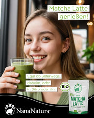 Mélange Bio Matcha Latte de Nananatura avec 22 % de poudre de thé vert de qualité cérémonielle du Japon | Pour un plaisir de thé simple et délicieux | Convient également pour les glaces et les pâtisseries
