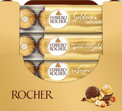 Ferrero Rocher - Pralines Spécialité Croquantes et Crémeuses aux Noisettes - Cadeau de Saint Valentin pour Elle et Lui - 16 Paquets de 4 Pralines Individuelles