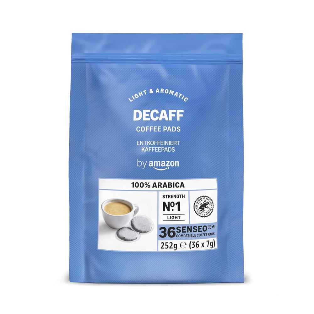 by Amazon Entkoffeinierte 100% Arabica-Kaffeepads, geeignet for Senseo-Maschinen, medium Röstung, 36 Stück (1 Packung mit 36 Stück) – Rainforest Alliance certifié