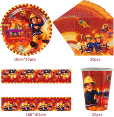 Set de veselă cu tematică de pompieri, accesorii pentru veselă pentru petrecere, decorațiuni pentru ziua de naștere a pompierilor, 61 de piese, pentru 20 de invitați