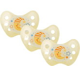 Lot de 3 sucettes dentaires de nuit en silicone - Taille 3 à partir de 14 mois - Sucettes qui brillent dans le noir de qualité dentaire - Sans BPA - Fabriquées en Allemagne - Lune, Jaune