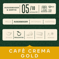 Jacobs Café Crema Gold Café en grains 1 kg – Vollmundig, Aromatisch, Notes fruitées, Arabica & Robusta, Intensité 5/10, Idéal pour Café Crema Naty Shop