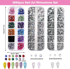 4600 pièces de strass pour ongles, Nagel Glitzersteine 3 Verschiedene Stil Flache Nail Gems Nägel Steine Klein Nagel Steinchen Mit Pinzette et Strass Picker Dotting Pen pour ongles/vêtements/artisanat
