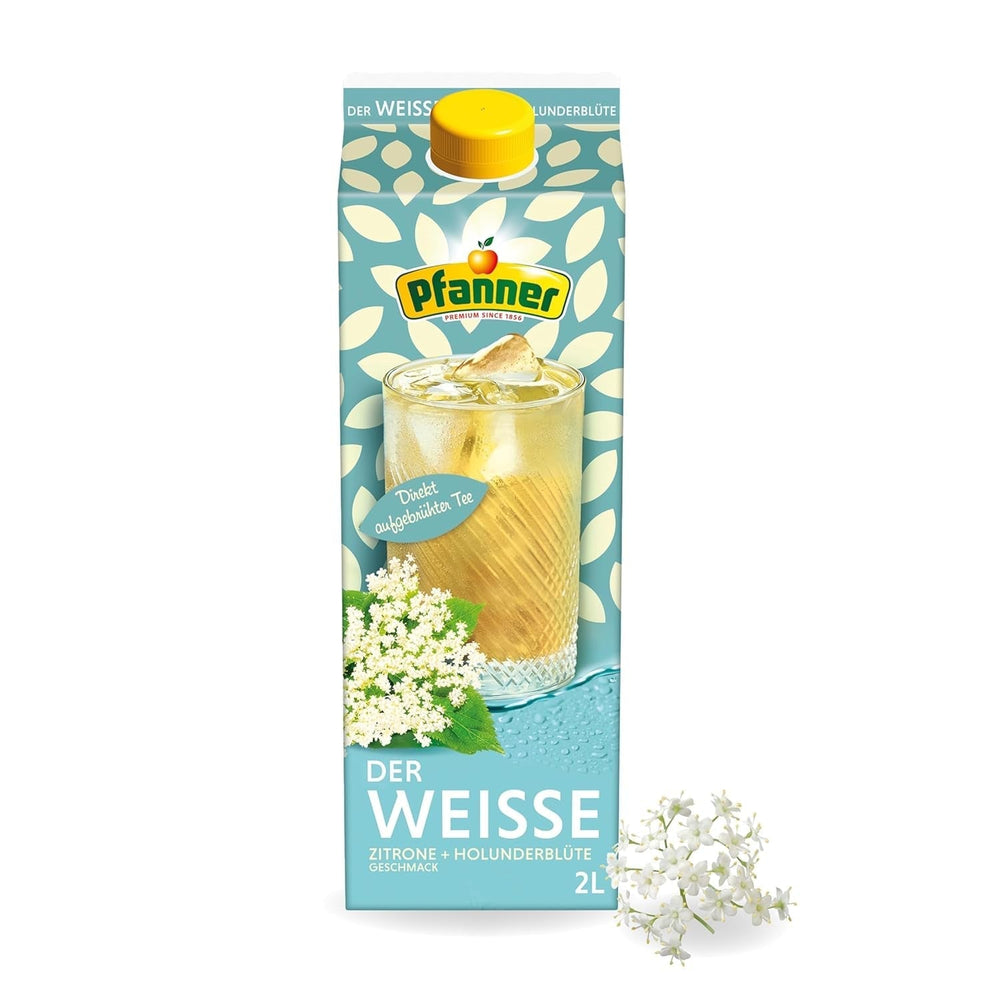 Pfanner Ceai rece cu lămâie albă și flori de soc – 2 L Tetra Pak - Ceai preparat direct cu suc de lămâie (pachet cu 6)