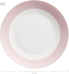 MÄSER Kitchen Time II, Service de table pour 4 personnes, Service combiné de 16 pièces aux couleurs pastel avec motif subtil, Porcelaine, Rose