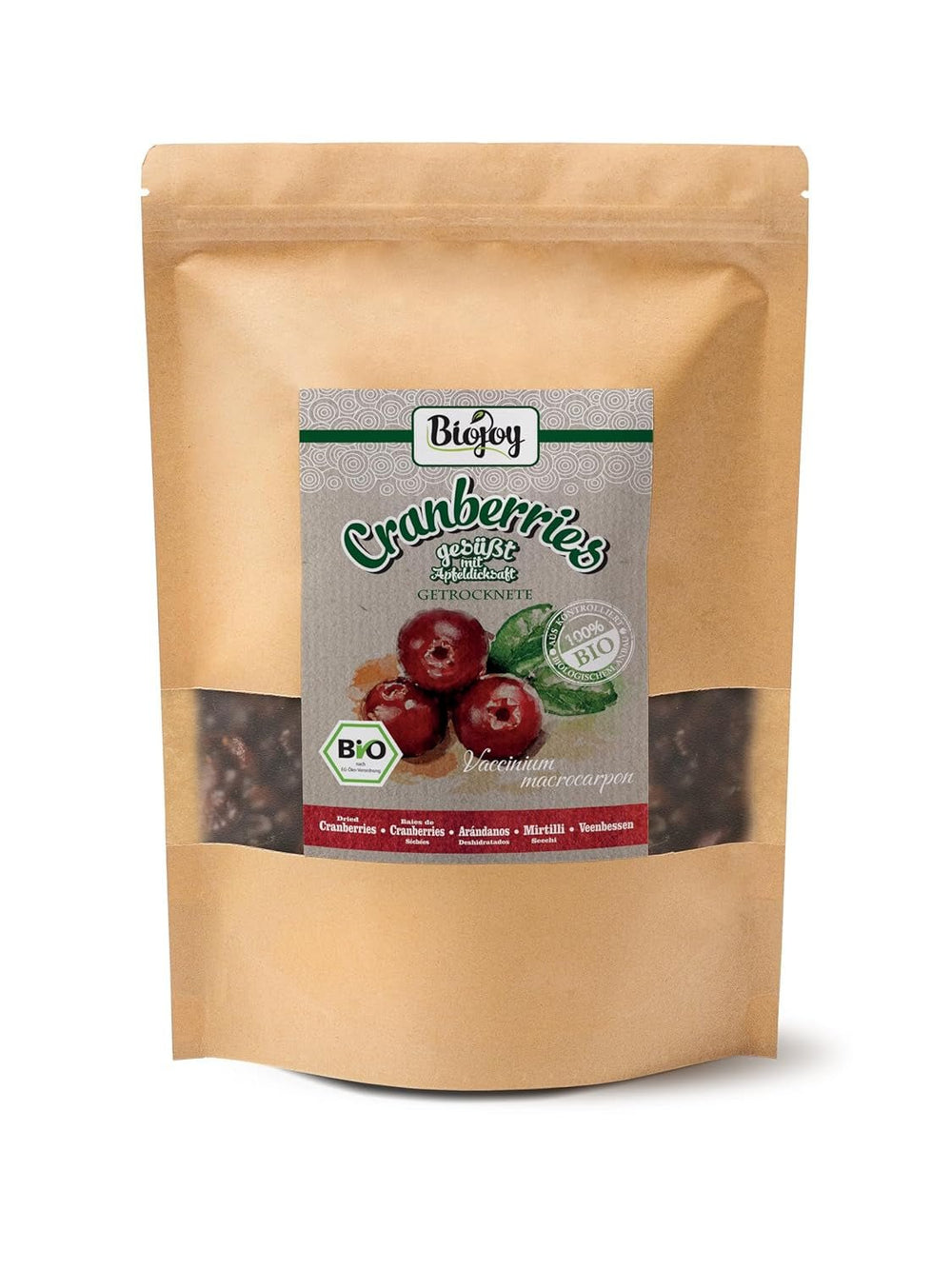 Canneberges séchées bio Biojoy (1 kg), canneberges sucrées au sirop de pomme Produits déshydratés Naty Shop 1 kg (1 paquet)
