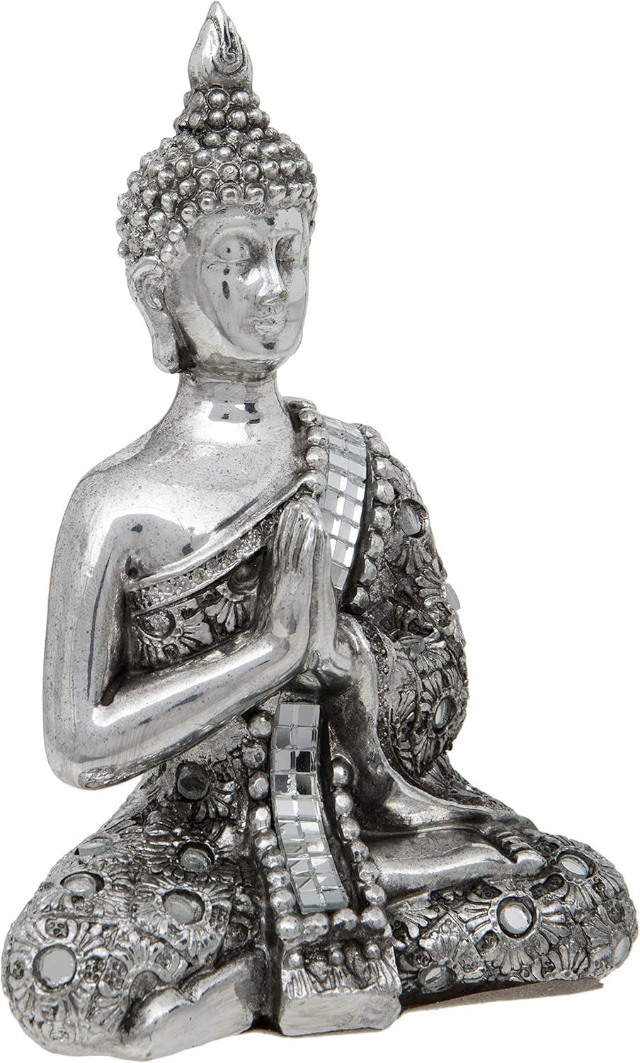 Bouddha thaïlandais avec mains Tissu de méditation argenté réfléchissant 13 cm Statuettes et sculptures en argent Naty Shop Titre par défaut