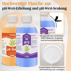 Régulateur de pH pour culture hydroponique, liquide pH Up et pH Down, fluide régulateur de pH pour abaisser ou augmenter la valeur du pH, tampon Premium 250 ml, adapté à tous les systèmes hydroponiques (sol et eau)