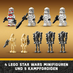 LEGO Star Wars 75372 Pack de combat Clone Trooper et Battle Droid, Incl. 4 figurines, 5 droïdes et une moto speeder avec un tireur - Jouets de construction pour garçons et filles à partir de 7 ans Jeux de construction Besuche den LEGO-Store